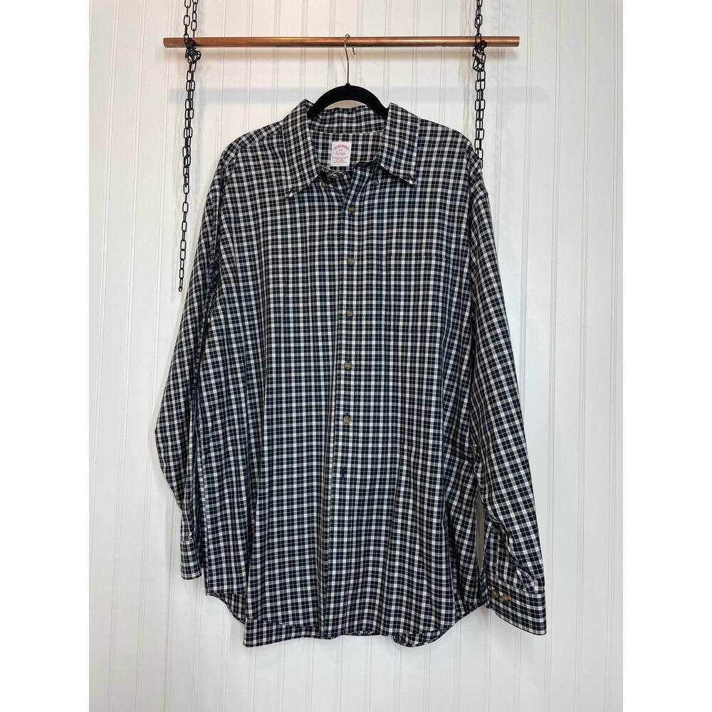 Brooks Brothers Men’s Black & White Plaid Long Sleeve Button Down Shirt Size XXL